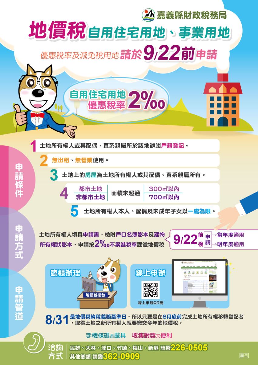 106年度地價稅優惠稅率申請期限